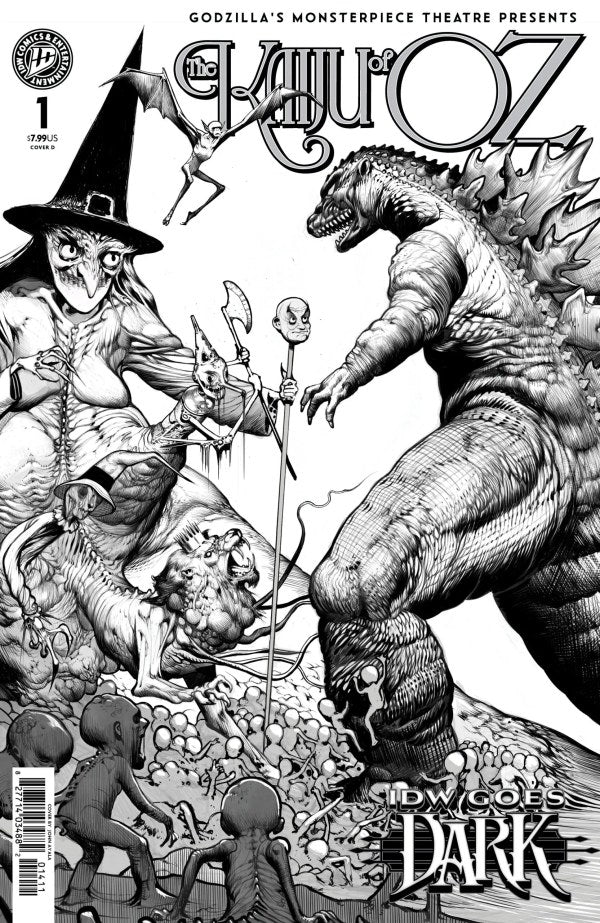 Godzilla's Monsterpiece Theatre Presents: The Kaiju of Oz #1 Cover D John Ayala Black & White IDW Goes Dark Variant