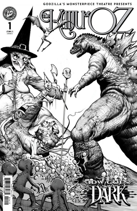 Godzilla's Monsterpiece Theatre Presents: The Kaiju of Oz #1 Cover D John Ayala Black & White IDW Goes Dark Variant